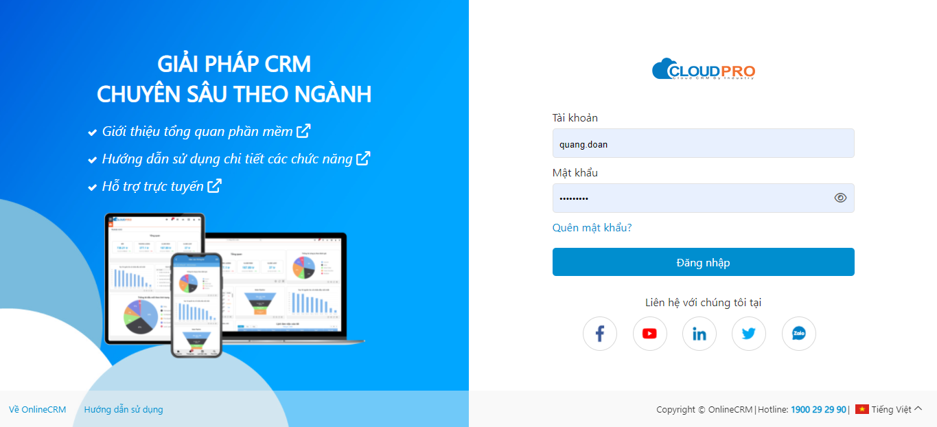 Đăng nhập tài khoản cá nhân vào CloudGO