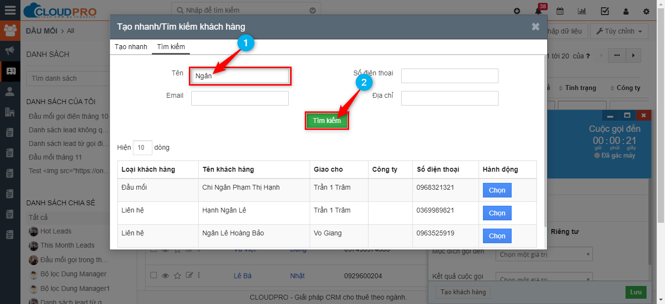 Nhập thông tin khách hàng và click Tìm kiếm