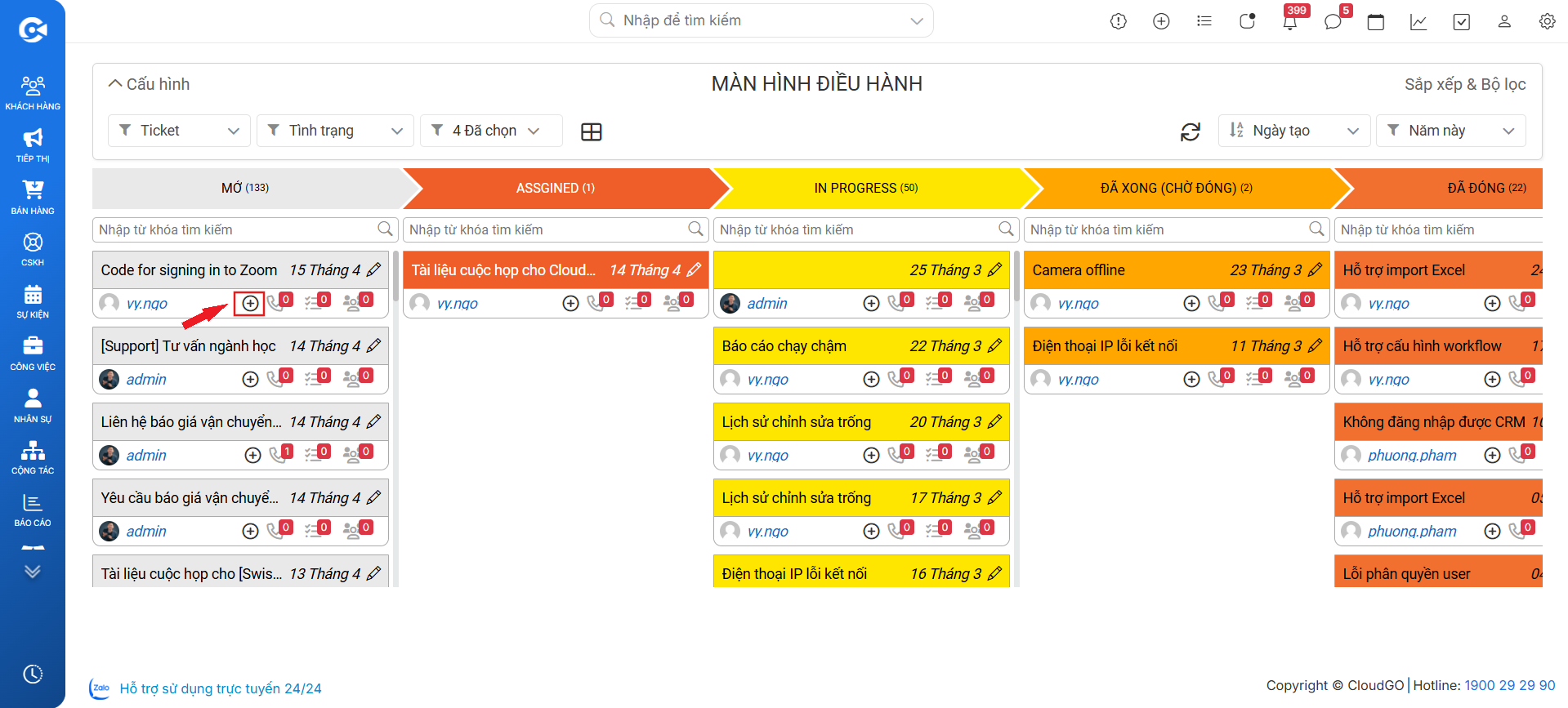 Tạo hoạt động mới từ thẻ ticket trên Kanban