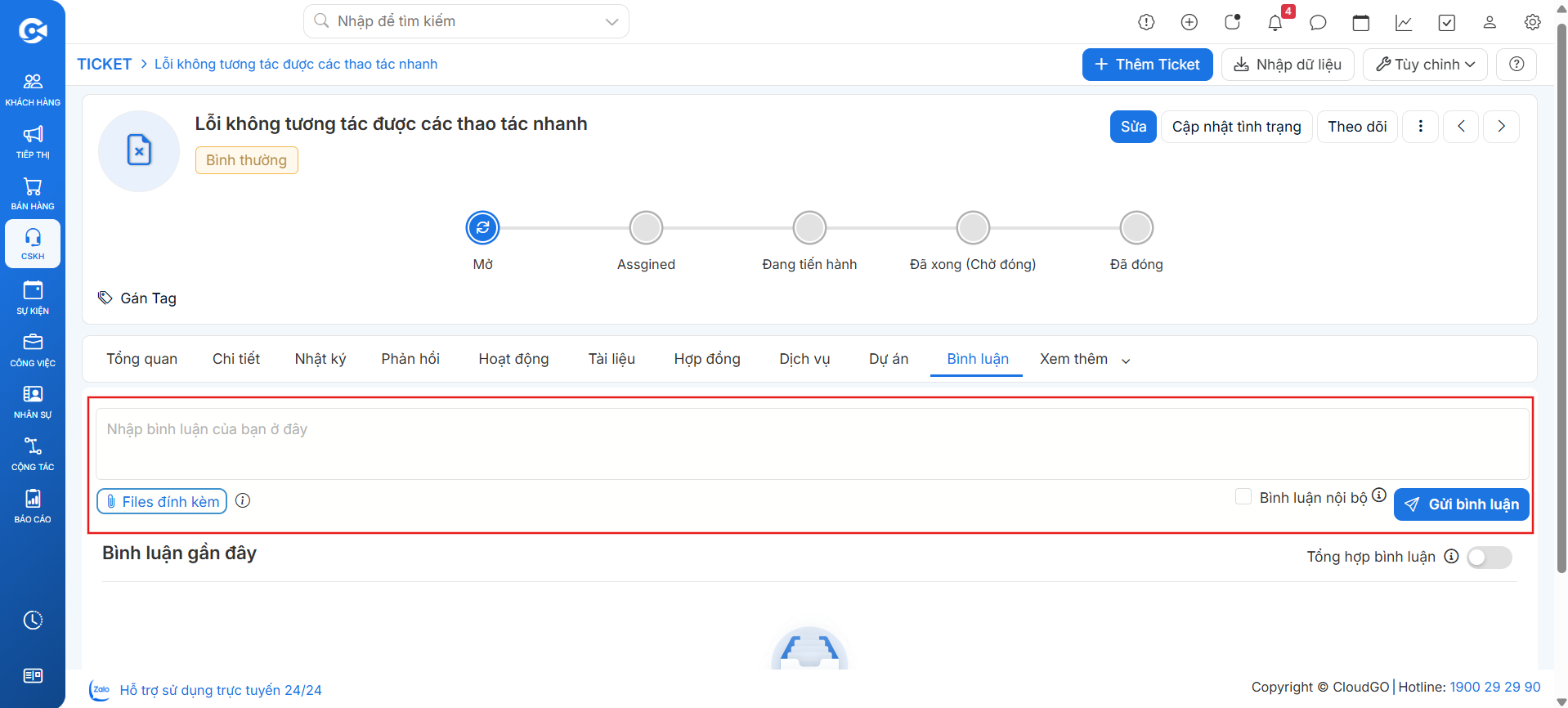 Tab Bình luận — khung ghi chú trao đổi nội bộ