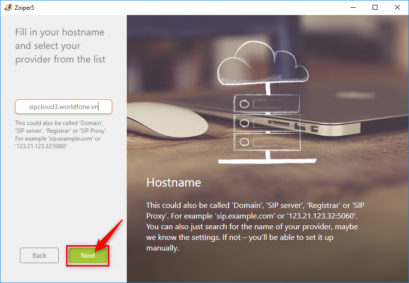 Zoiper — click Next để tiếp tục cấu hình