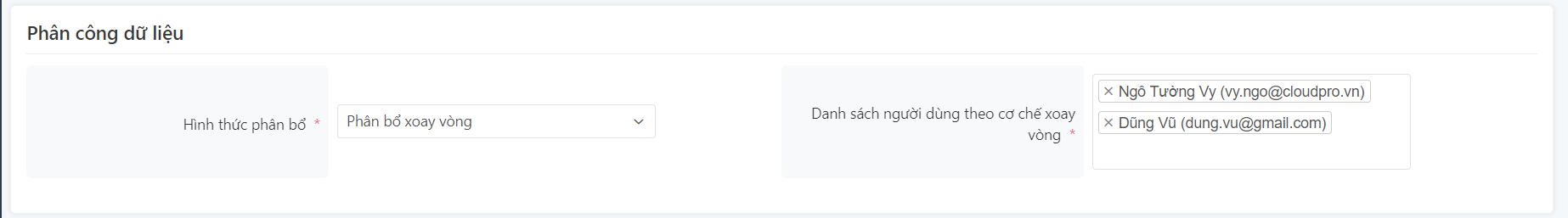 Cấu hình phân công dữ liệu
