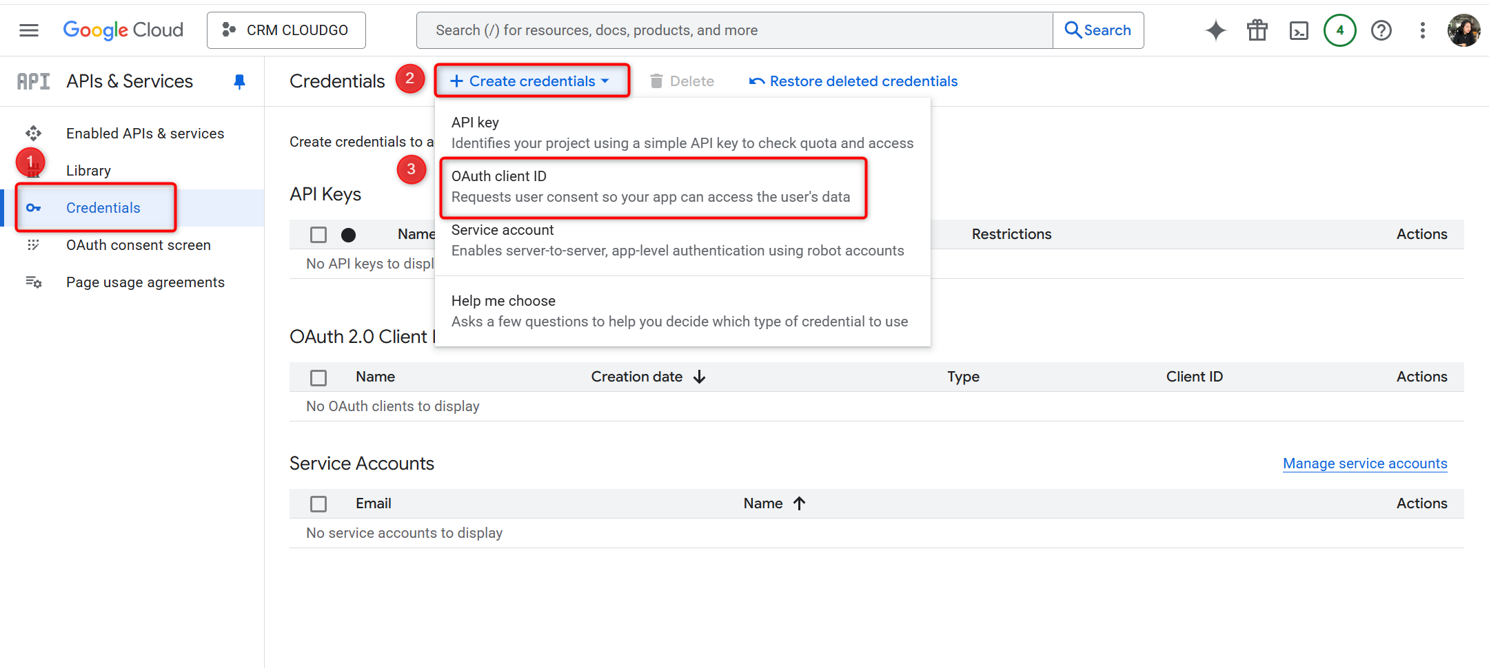 Tạo OAuth client ID