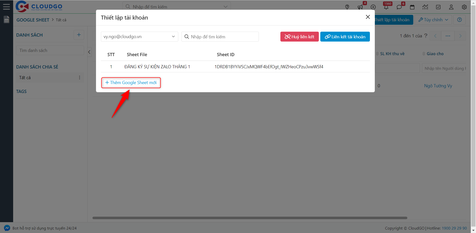 Chọn Thêm Google Sheet mới