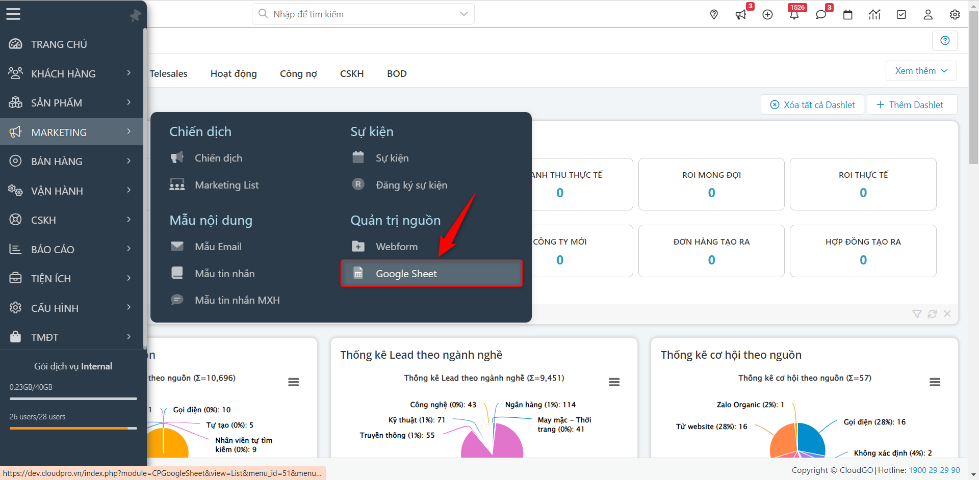 Truy cập danh mục Google Sheet