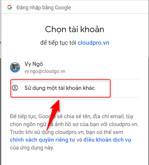 Đăng nhập thêm tài khoản Google khác