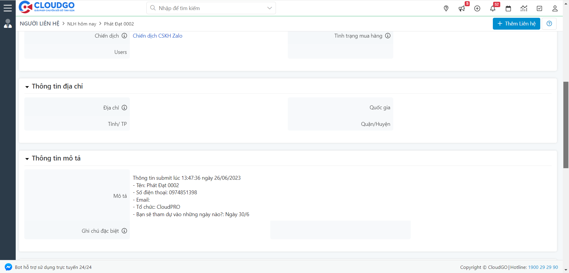 Dữ liệu Google Sheet đồng bộ vào bản ghi khách hàng