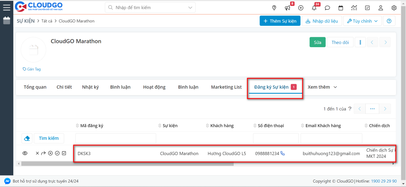 Danh sách khách hàng đăng ký sự kiện đồng bộ về CRM