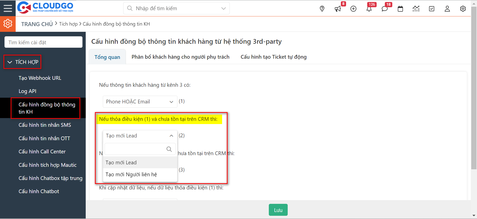 Thông tin Khách hàng thô ban đầu chỉ có tên tài khoản Zalo