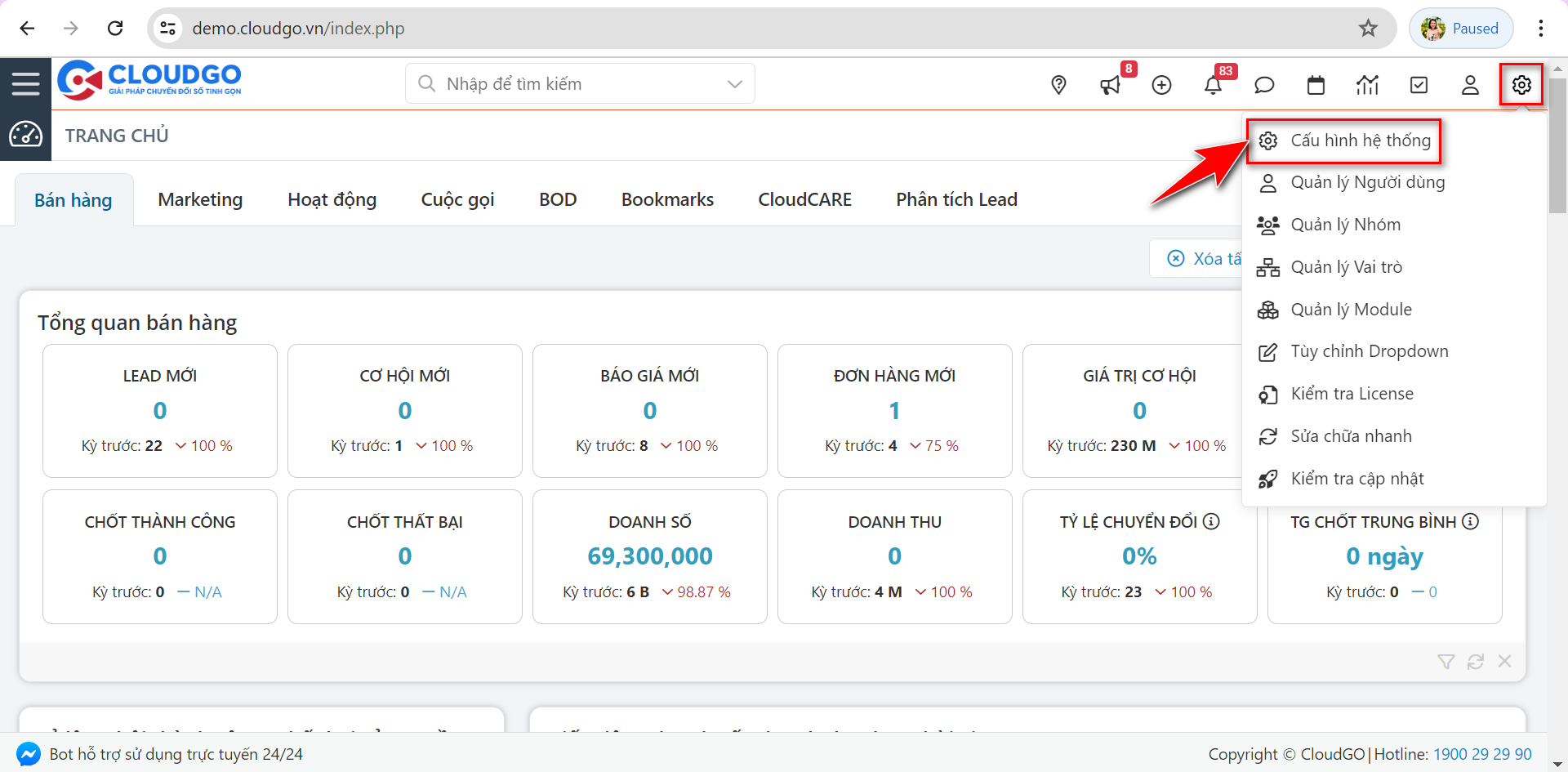 Thông tin Webhook URL lấy từ CRM