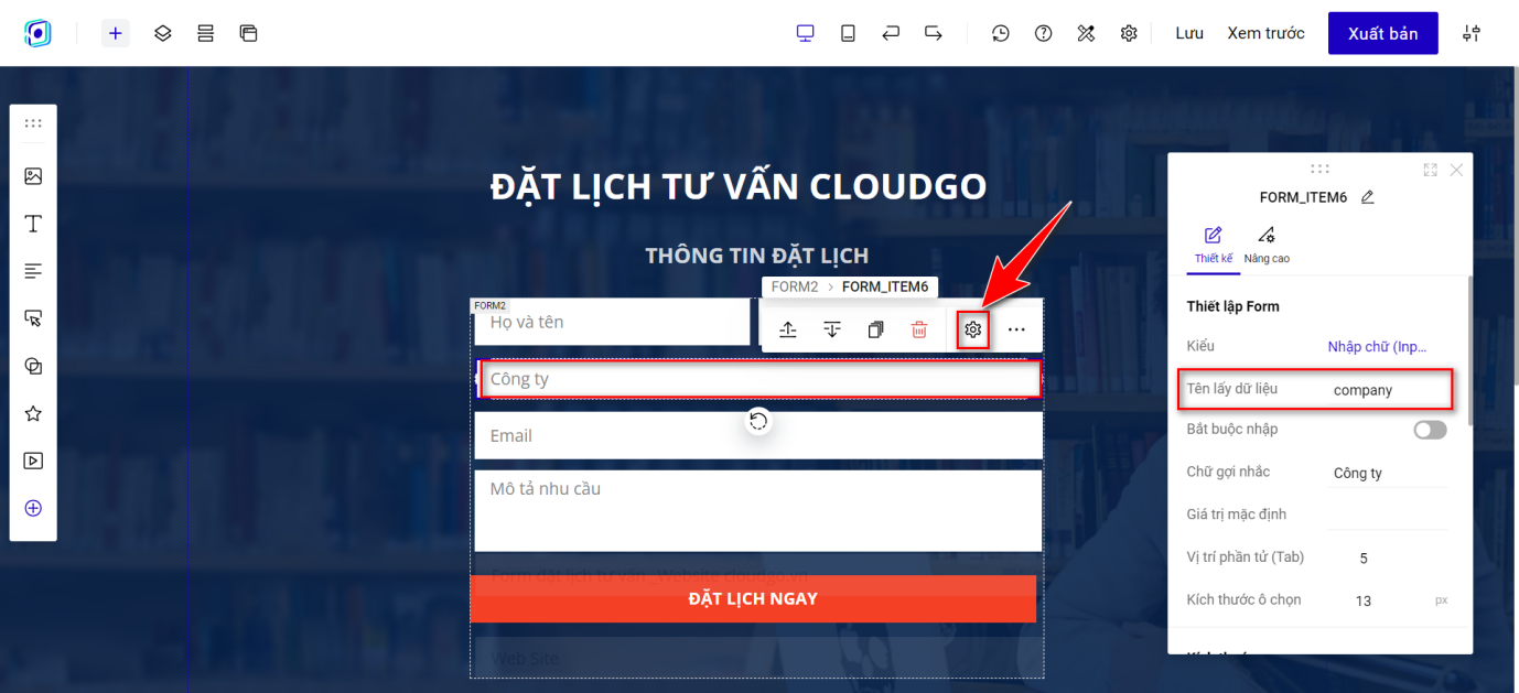 Trường Công ty khách hàng với Tên lấy dữ liệu là company