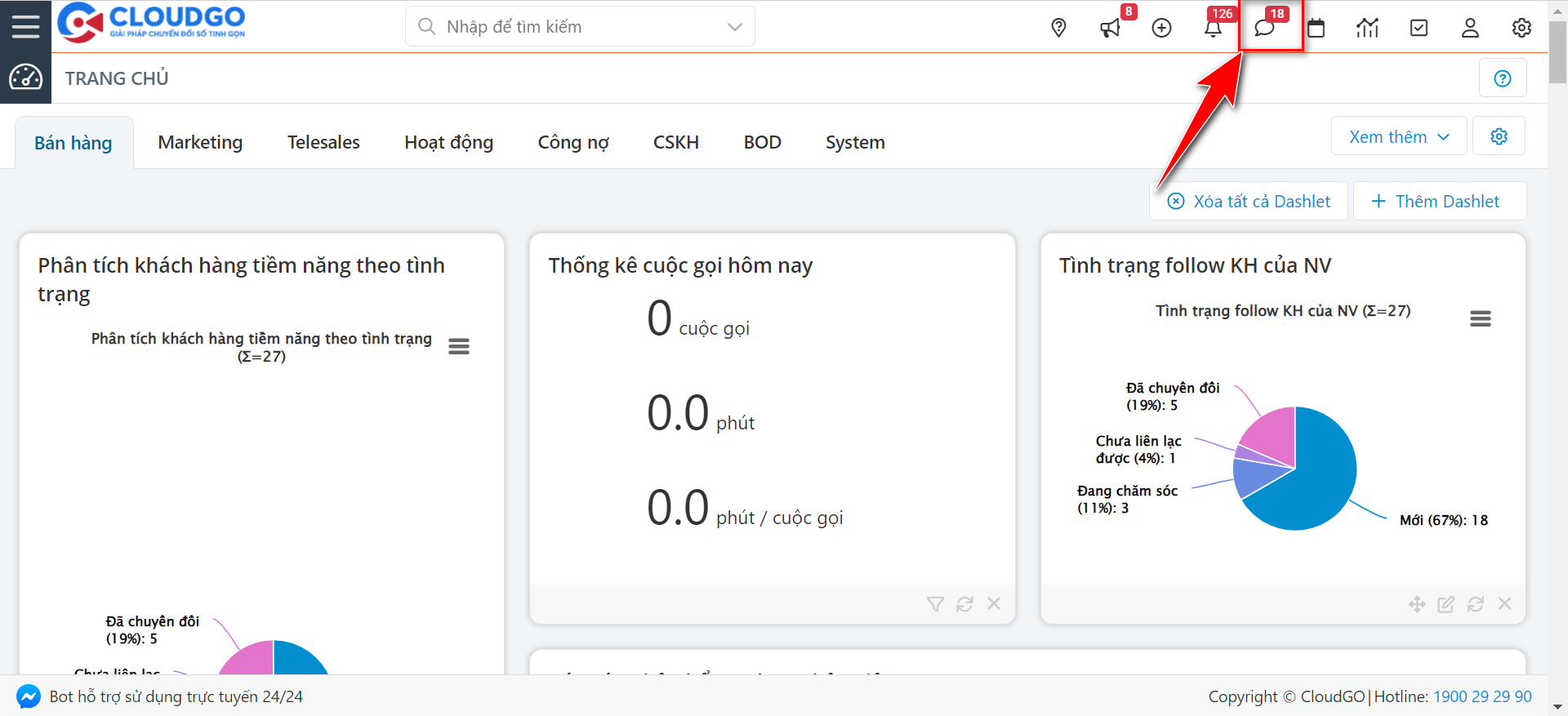 Màn hình cấu hình phân bổ cuộc chat Zalo Chatbox