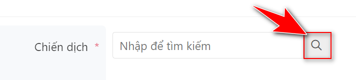 Click icon Kính lúp để tìm và chọn Chiến dịch liên quan cho Sự kiện