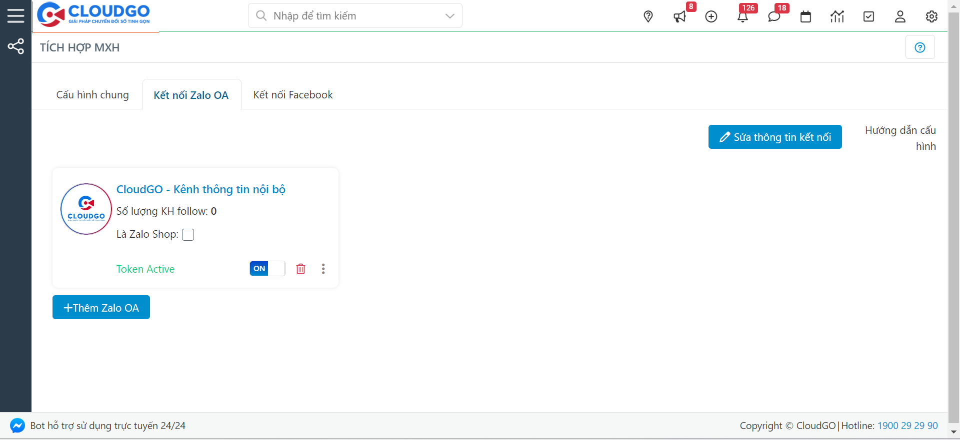 Danh sách Official Account đã kết nối