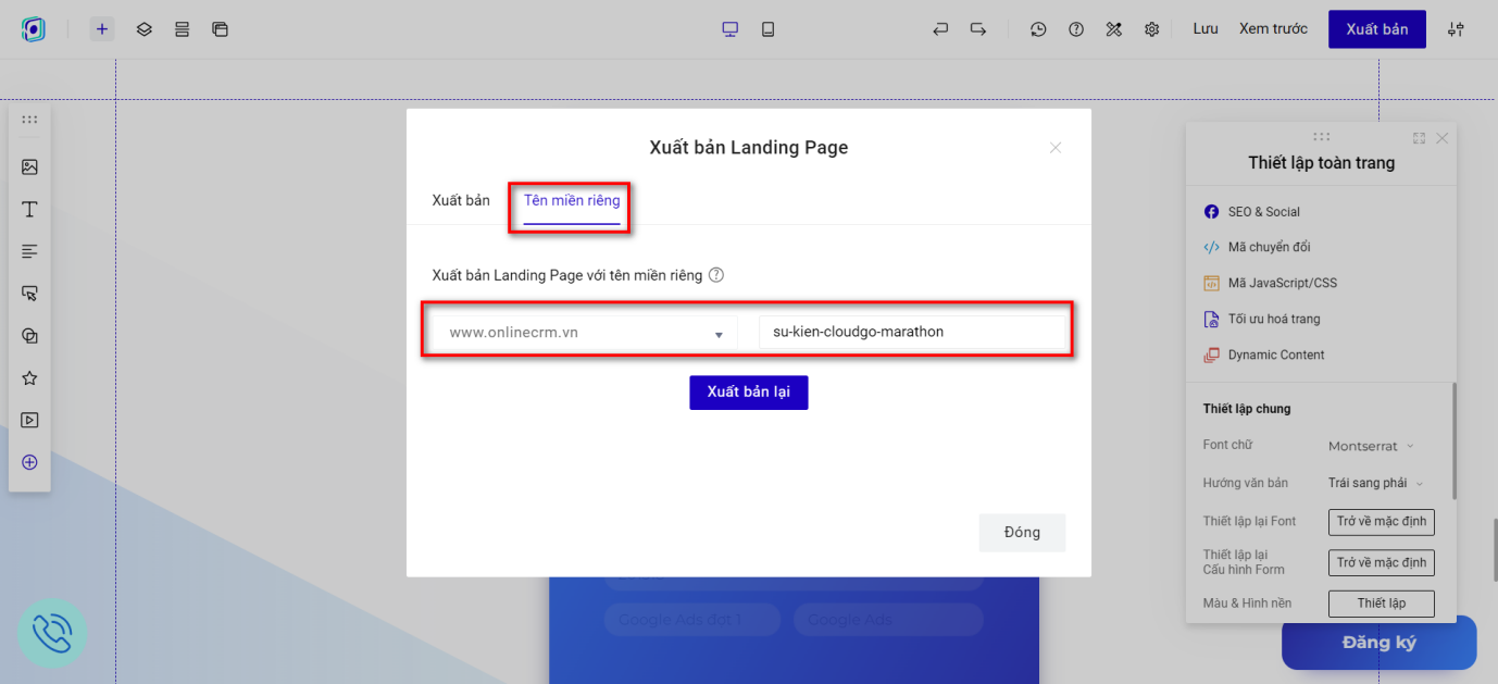 Truy cập Landing Page theo tên miền riêng đã đăng ký