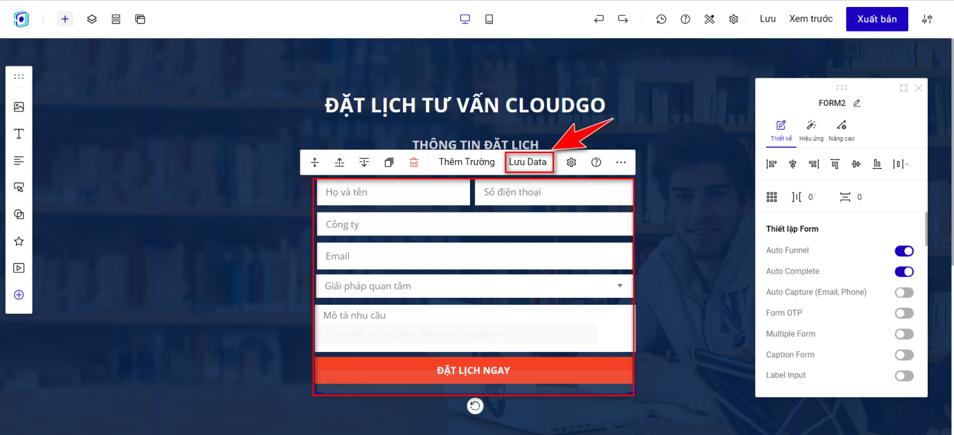 Bước 3 — Click vào full form, chọn Lưu data