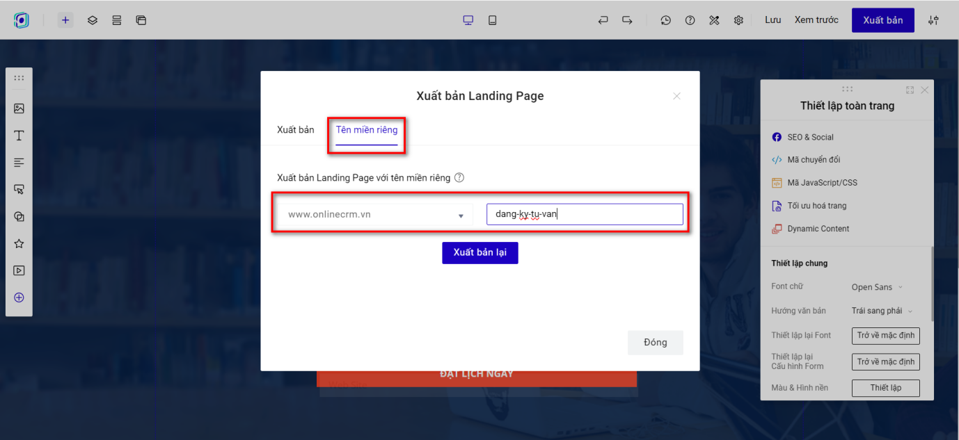 Truy cập Landing Page theo tên miền riêng đã đăng ký