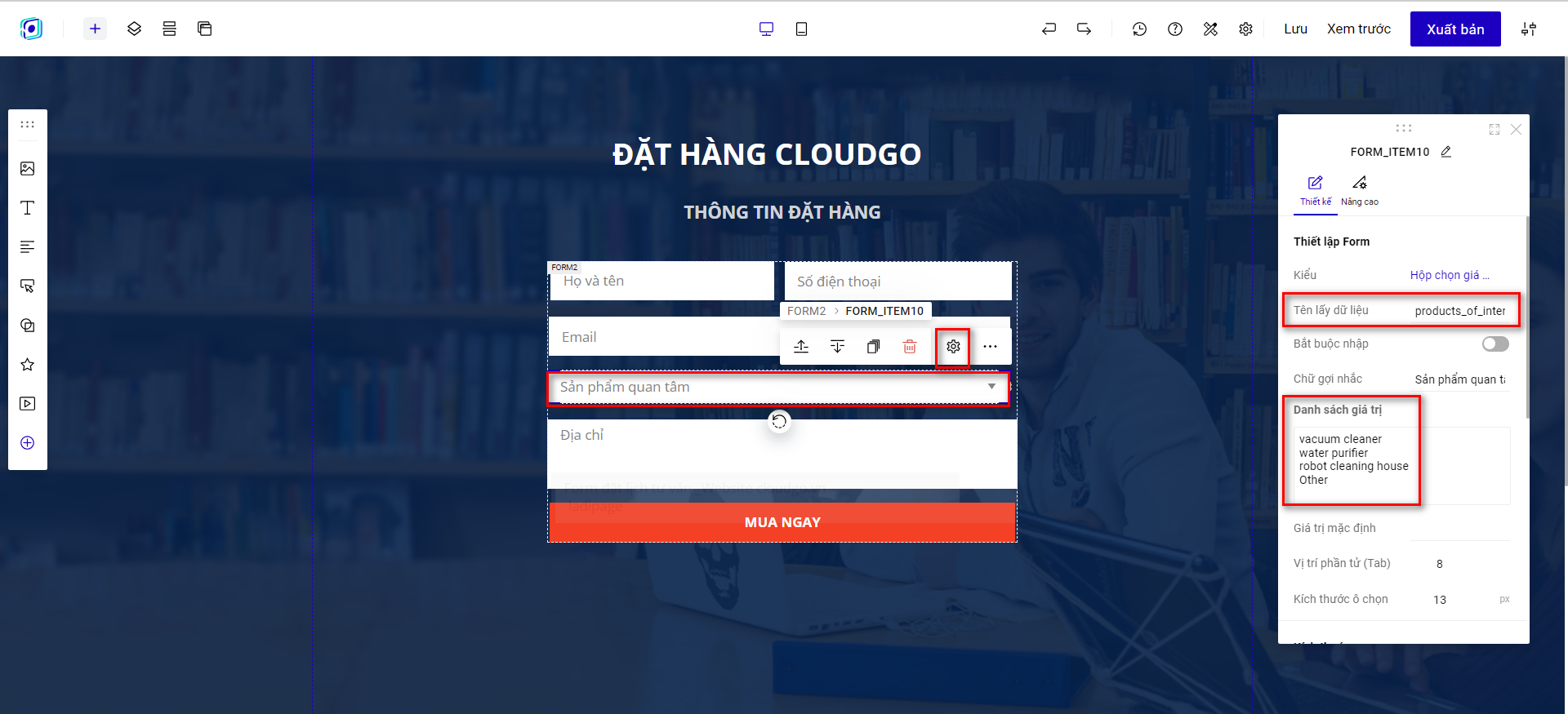 Thiết lập đúng danh sách giá trị bằng Key để mapping thành công về CRM