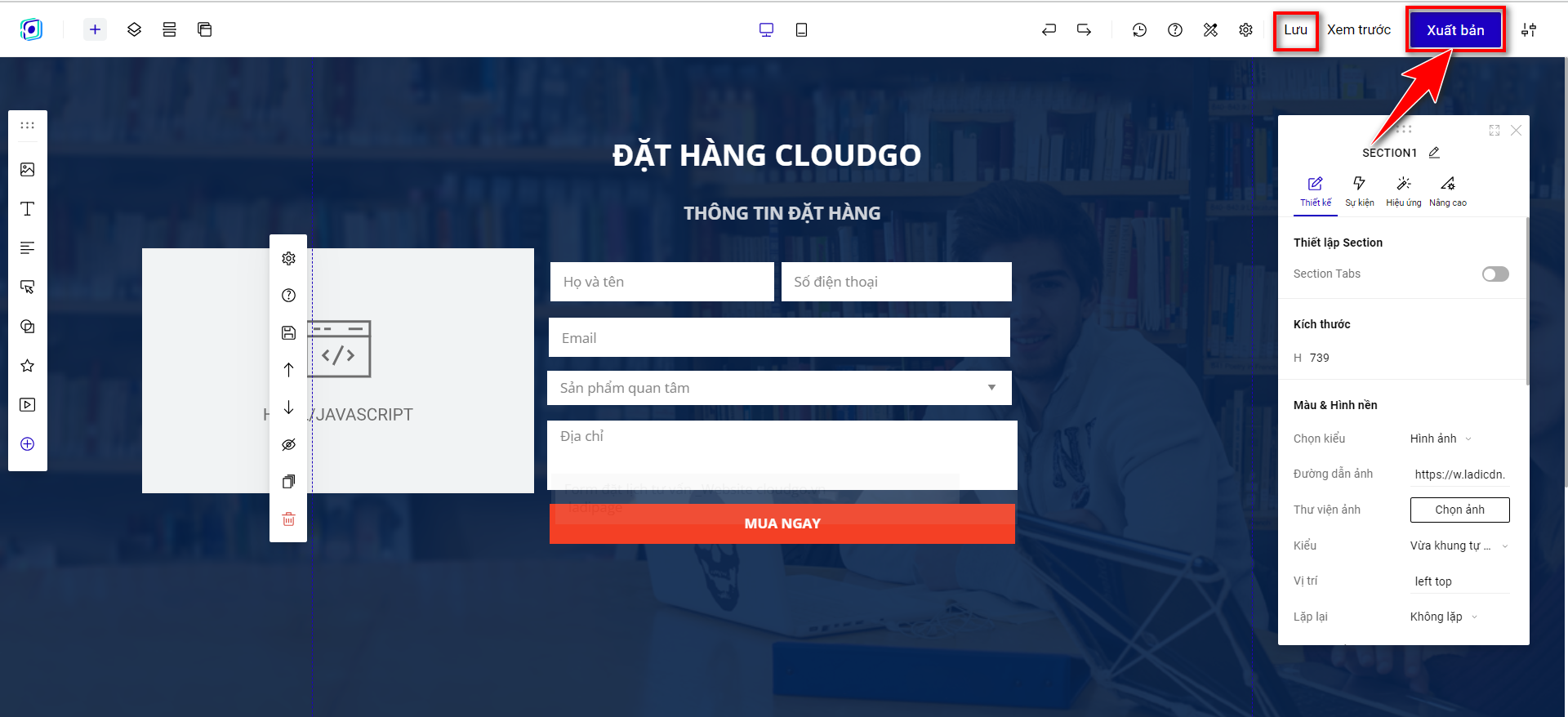 Bước 6 — Lưu, xuất bản và kiểm thử Landing Page