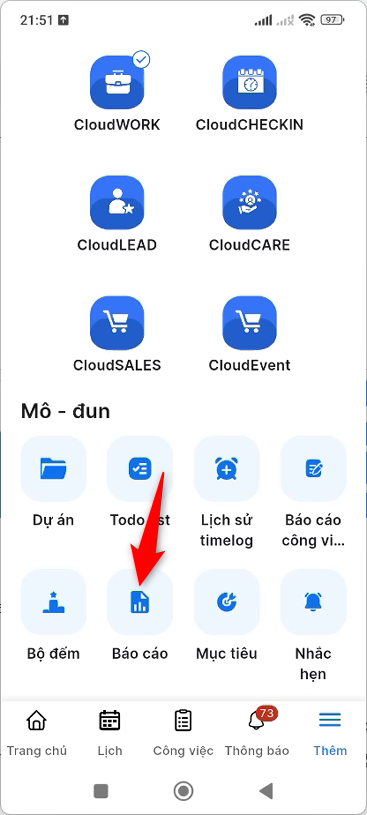 Chọn module Báo cáo