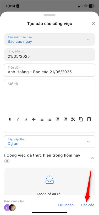 Nhập thông tin và chọn người nhận báo cáo