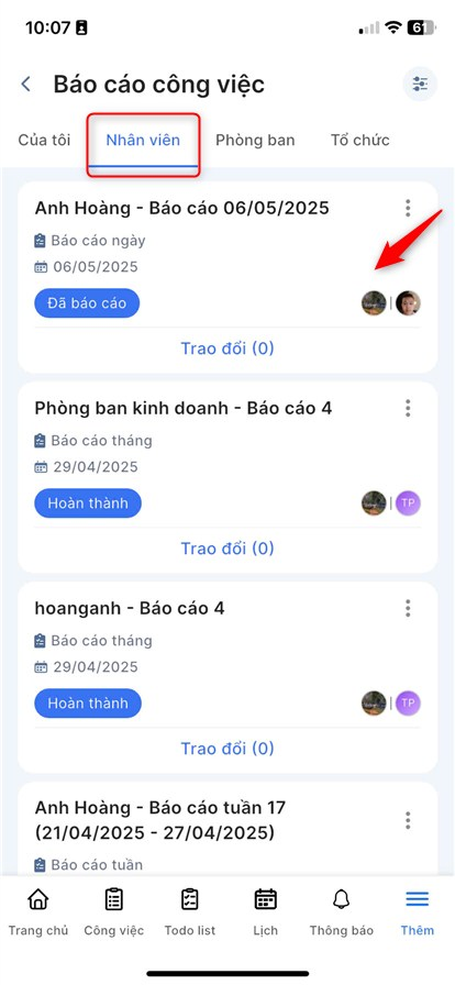 Xem báo cáo công việc của nhân viên