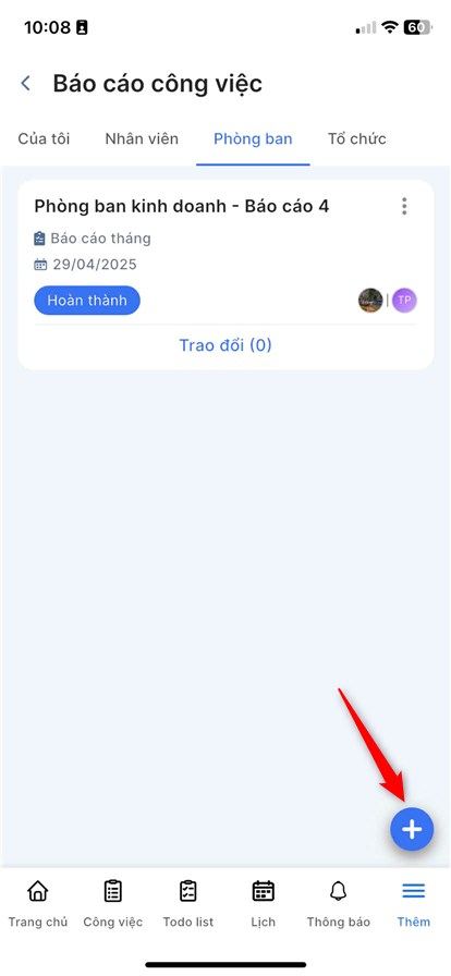 Danh sách báo cáo phòng ban