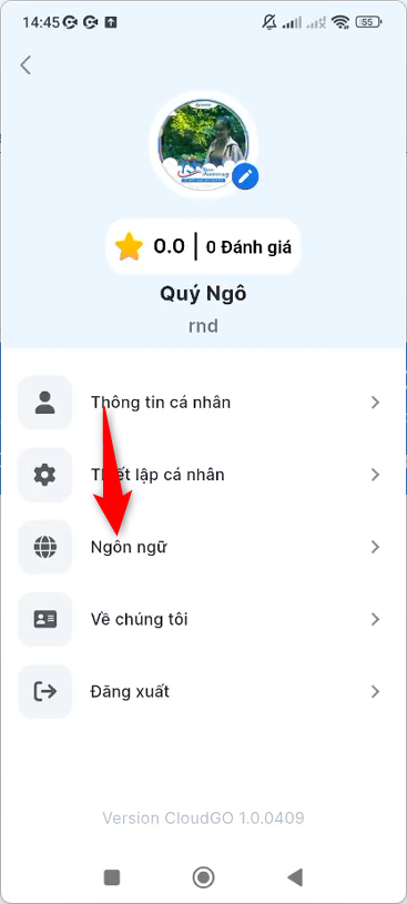 Chọn mục Ngôn ngữ