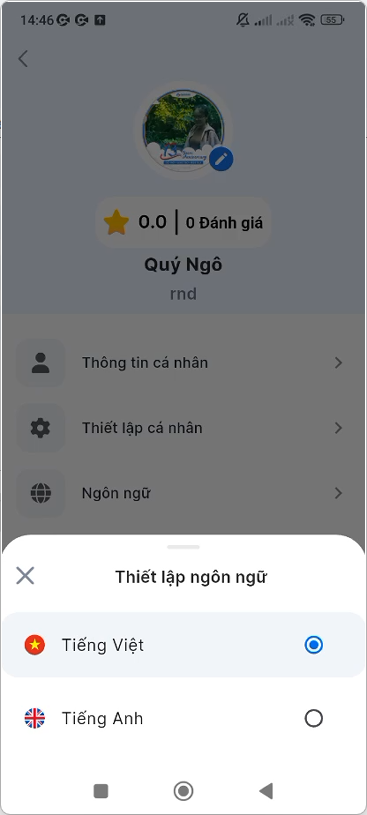 Chọn ngôn ngữ hiển thị mong muốn