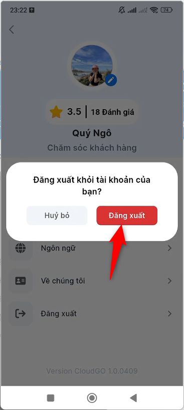 Popup xác nhận đăng xuất
