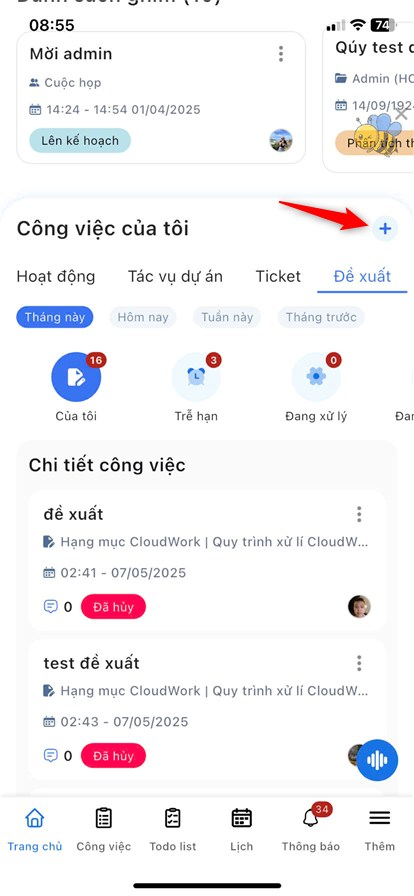 Chọn icon Thêm mới đề xuất