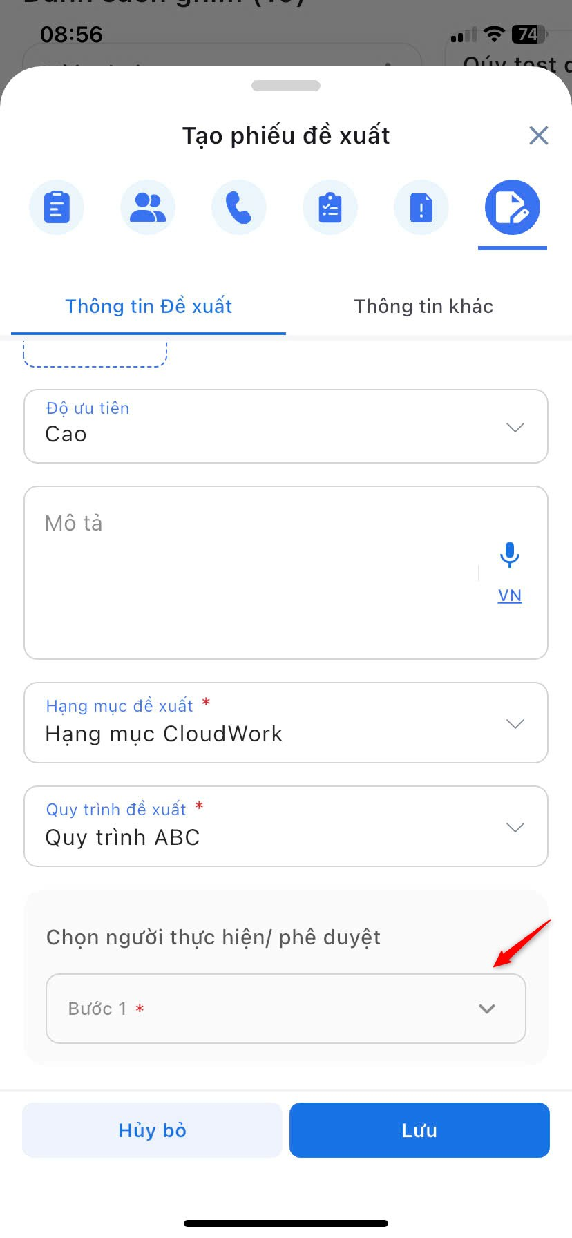 Chọn người thực hiện và phê duyệt