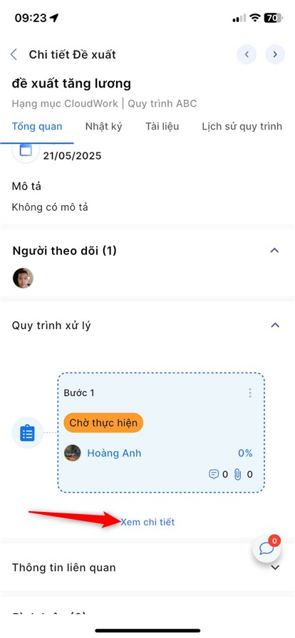 Chọn Xem chi tiết phiếu đề xuất