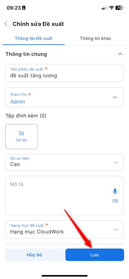 Chỉnh sửa thông tin đề xuất