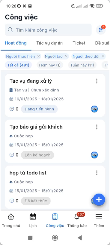 Truy cập module Công việc