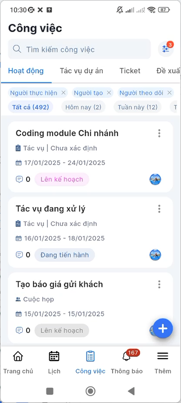 Tạo Tác vụ thành công