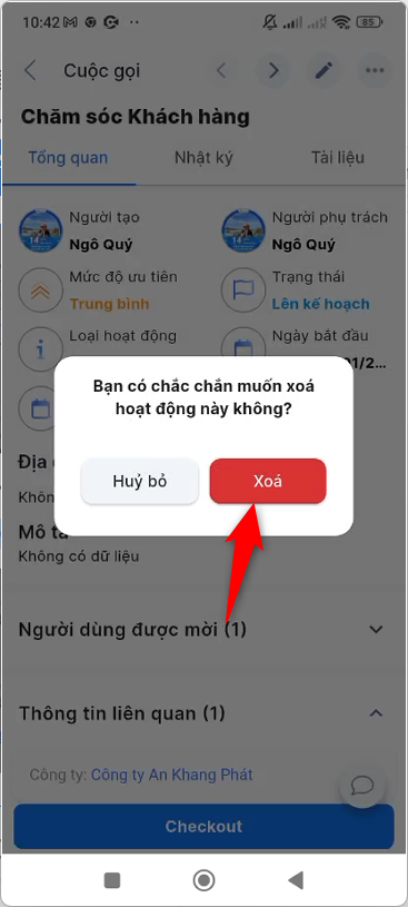 Xác nhận xóa công việc