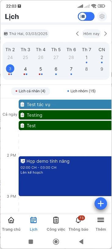 Màn hình Lịch của tôi