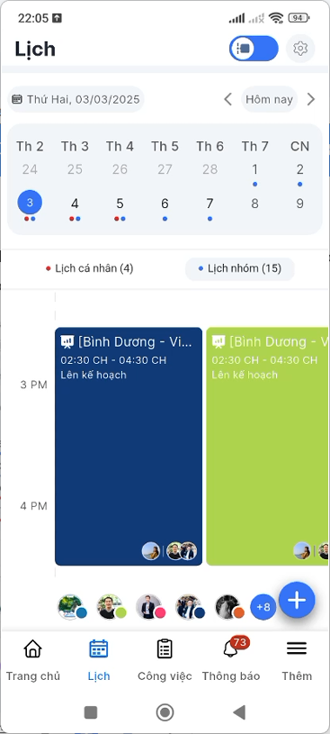 Màn hình Lịch nhóm