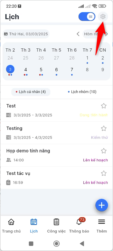 Nhấn icon Thiết lập