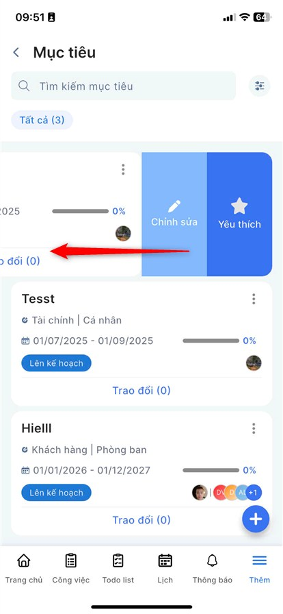 Lướt sang trái để chọn chỉnh sửa mục tiêu