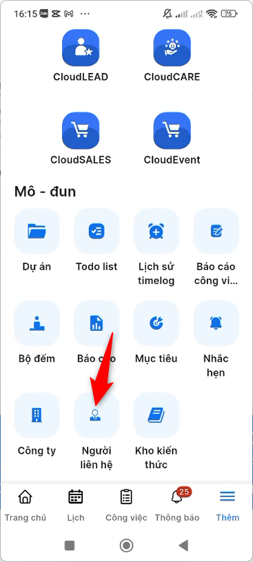 Chọn module Người liên hệ