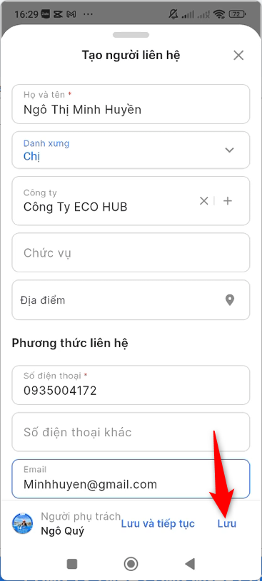 Nhập thông tin Người liên hệ