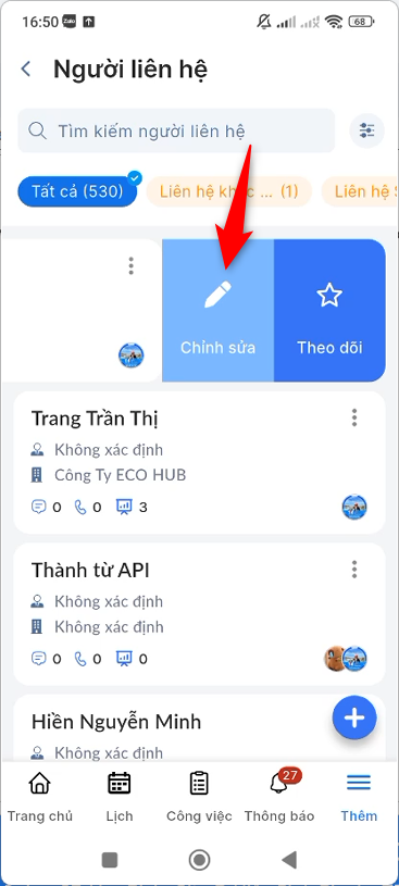 Vuốt trái và chọn Chỉnh sửa