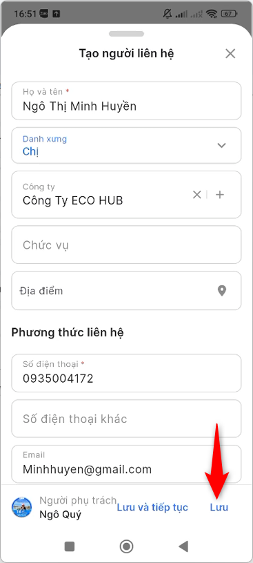 Cập nhật thông tin Người liên hệ