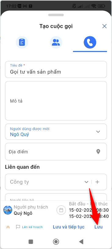 Nhập thông tin hoạt động chăm sóc