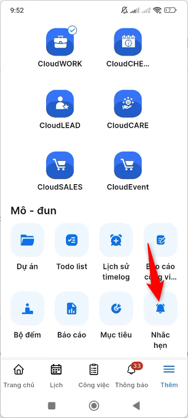 Chọn module Nhắc hẹn