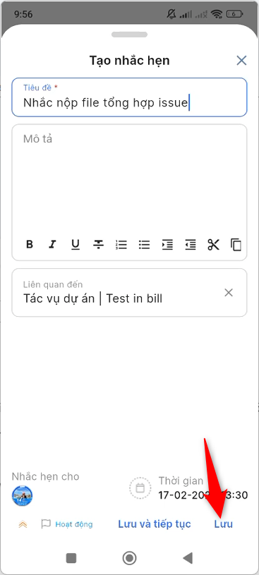 Nhập thông tin nhắc hẹn