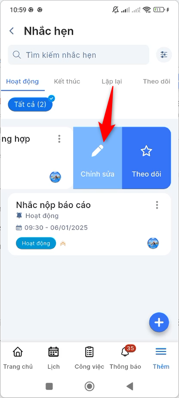 Vuốt trái và chọn Chỉnh sửa