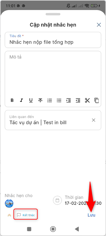 Cập nhật tình trạng kết thúc